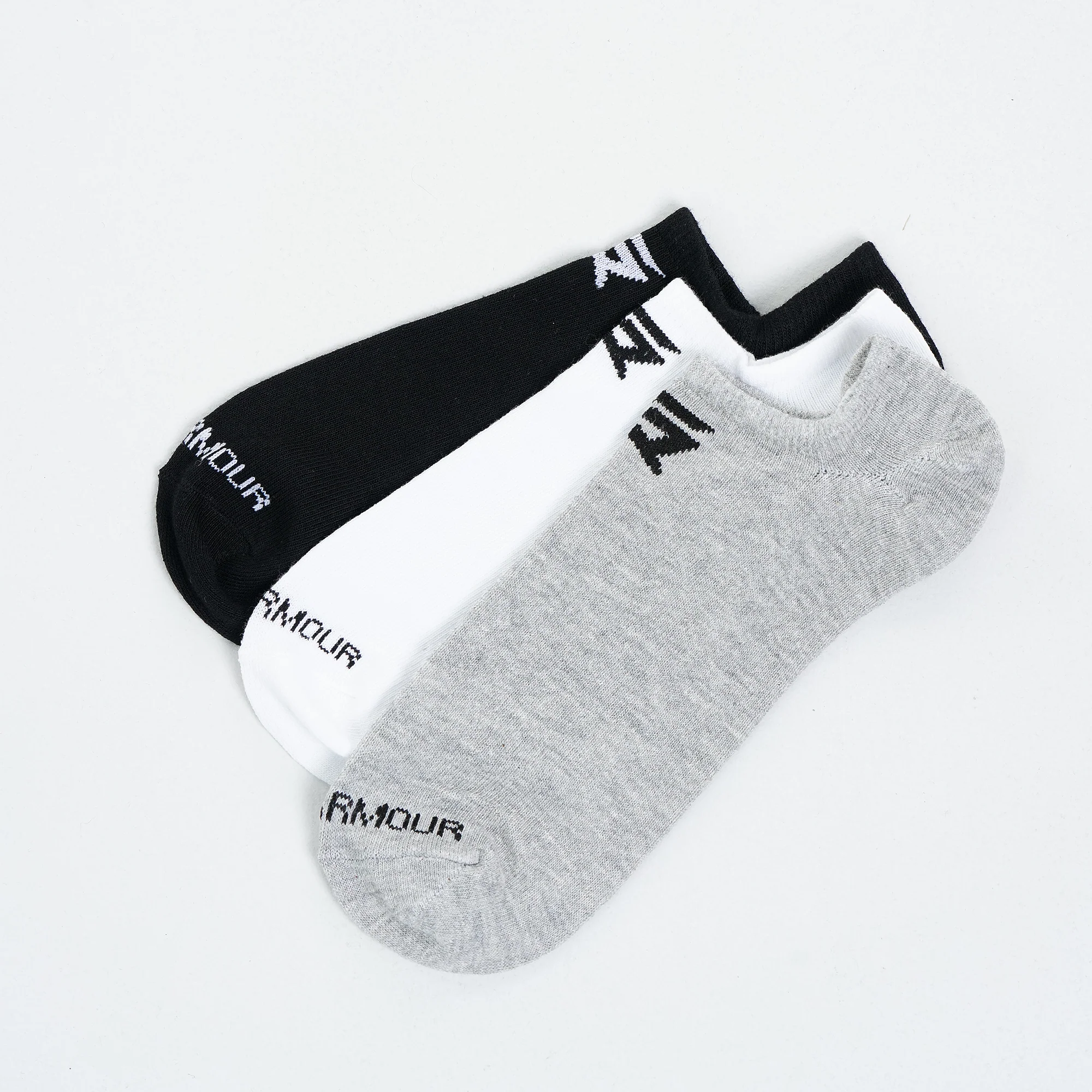 Armour No Show Socks 3pcs (Black + Grey + White) - Image 4