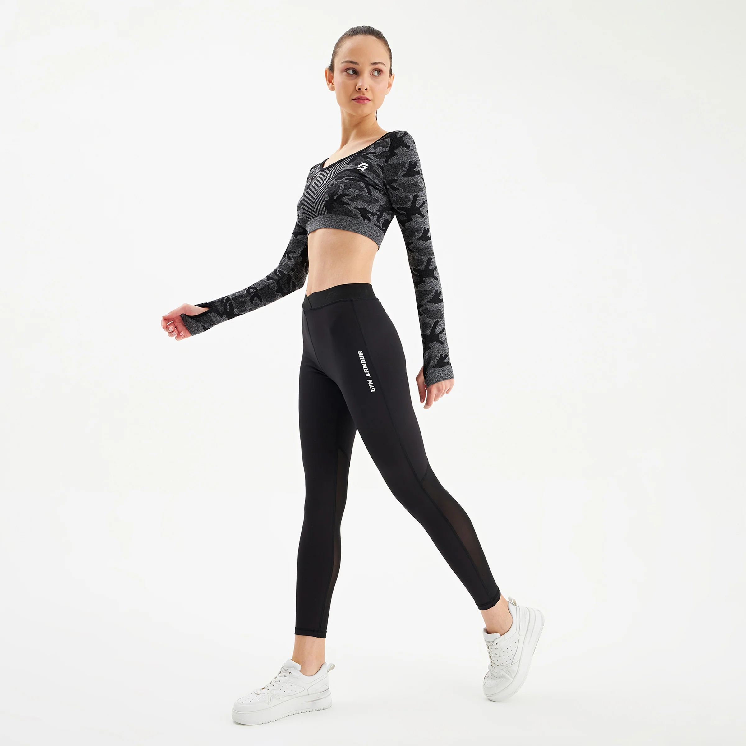 Camo Seamless Crop Top (Black) - Image 3