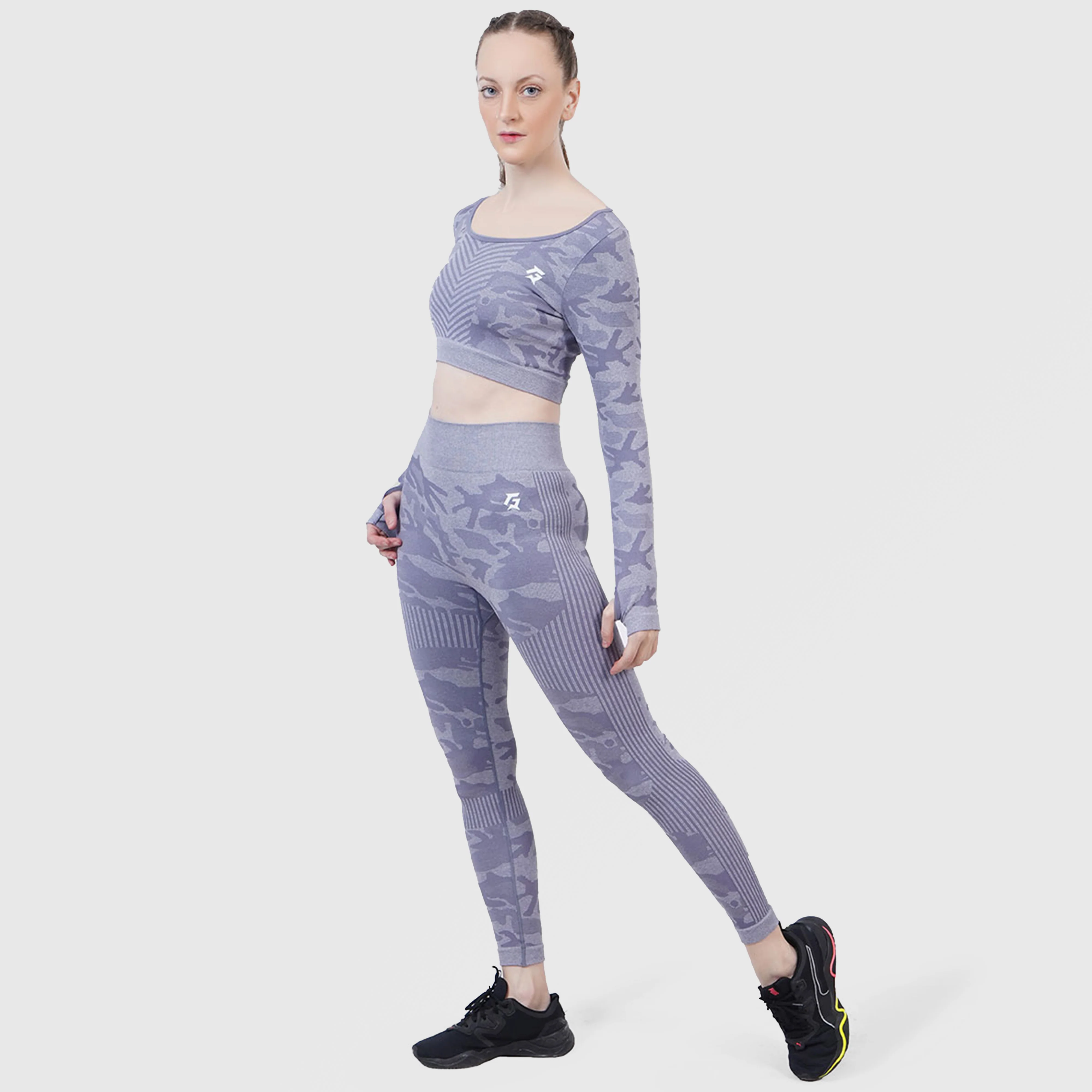 Camo Seamless Crop Top (Grey) - Image 3