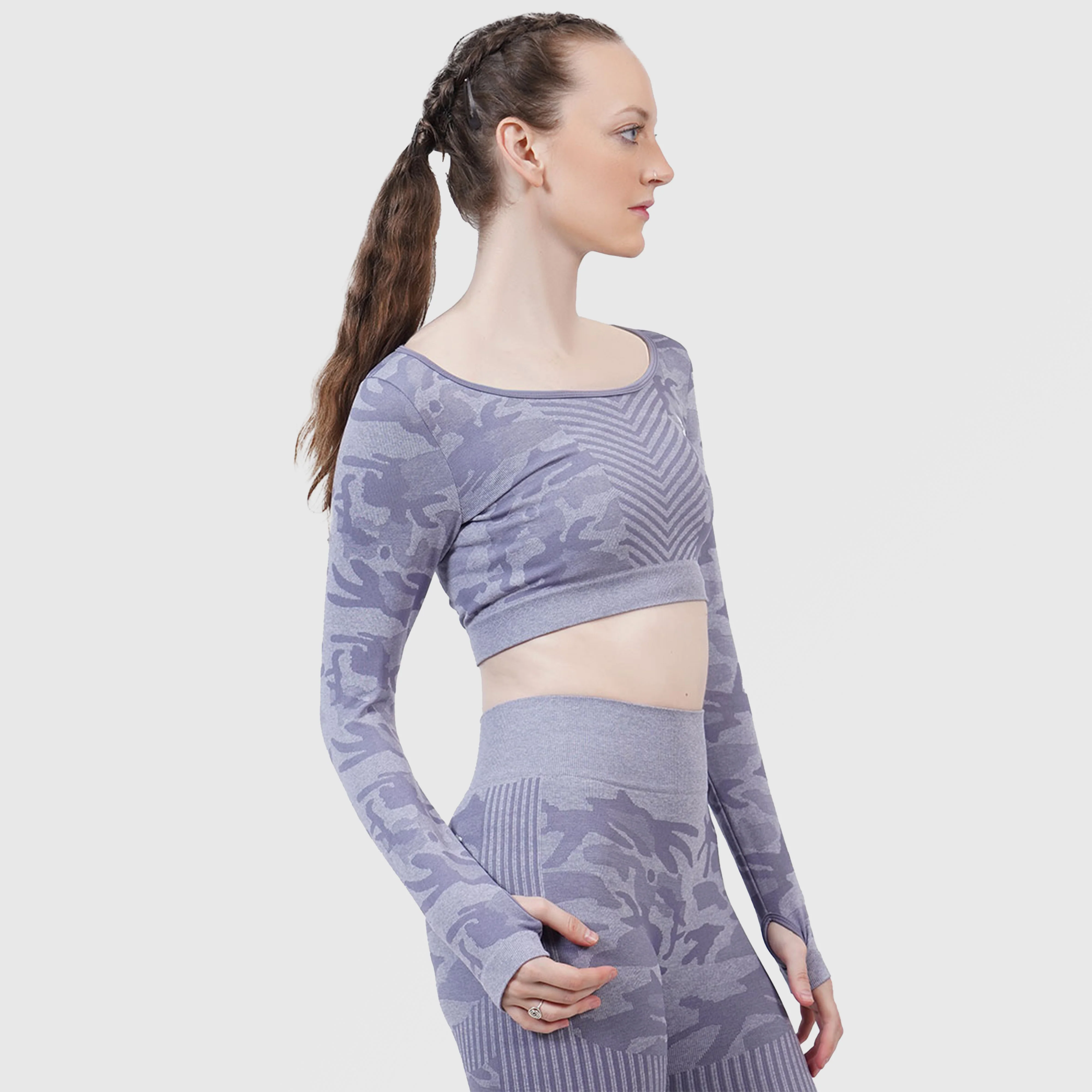 Camo Seamless Crop Top (Grey) - Image 4