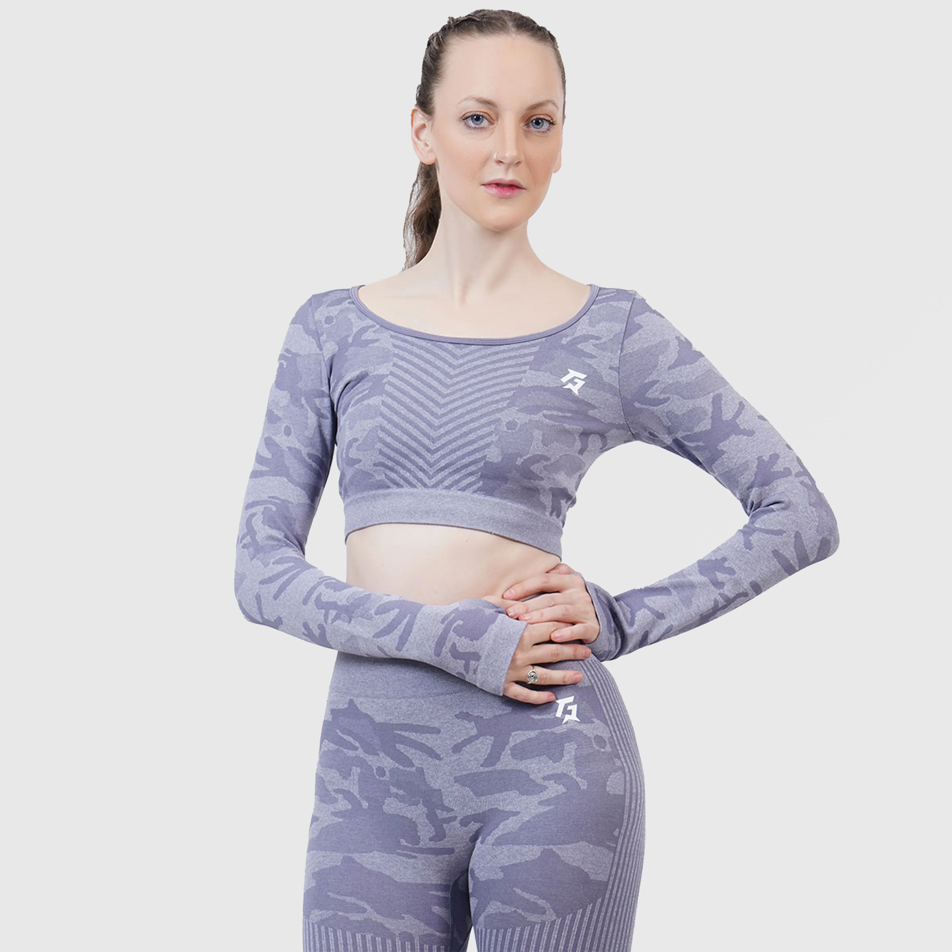 Camo Seamless Crop Top (Grey) - Image 5