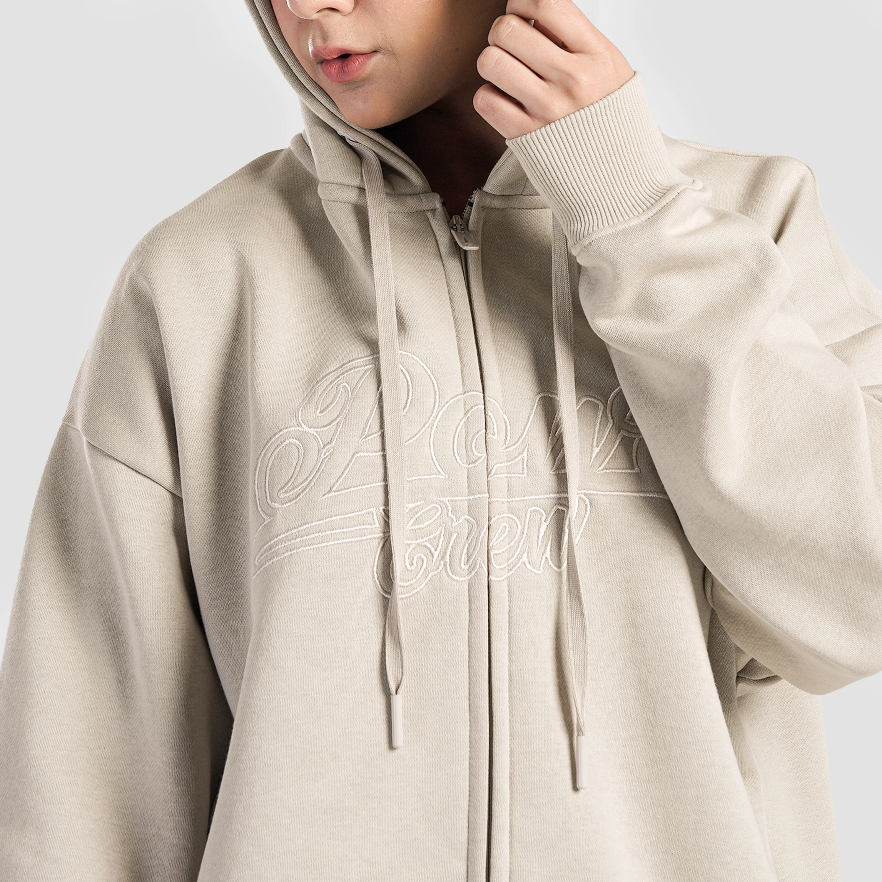 Crest Full Zippper Hoodie (Beige) - Image 6