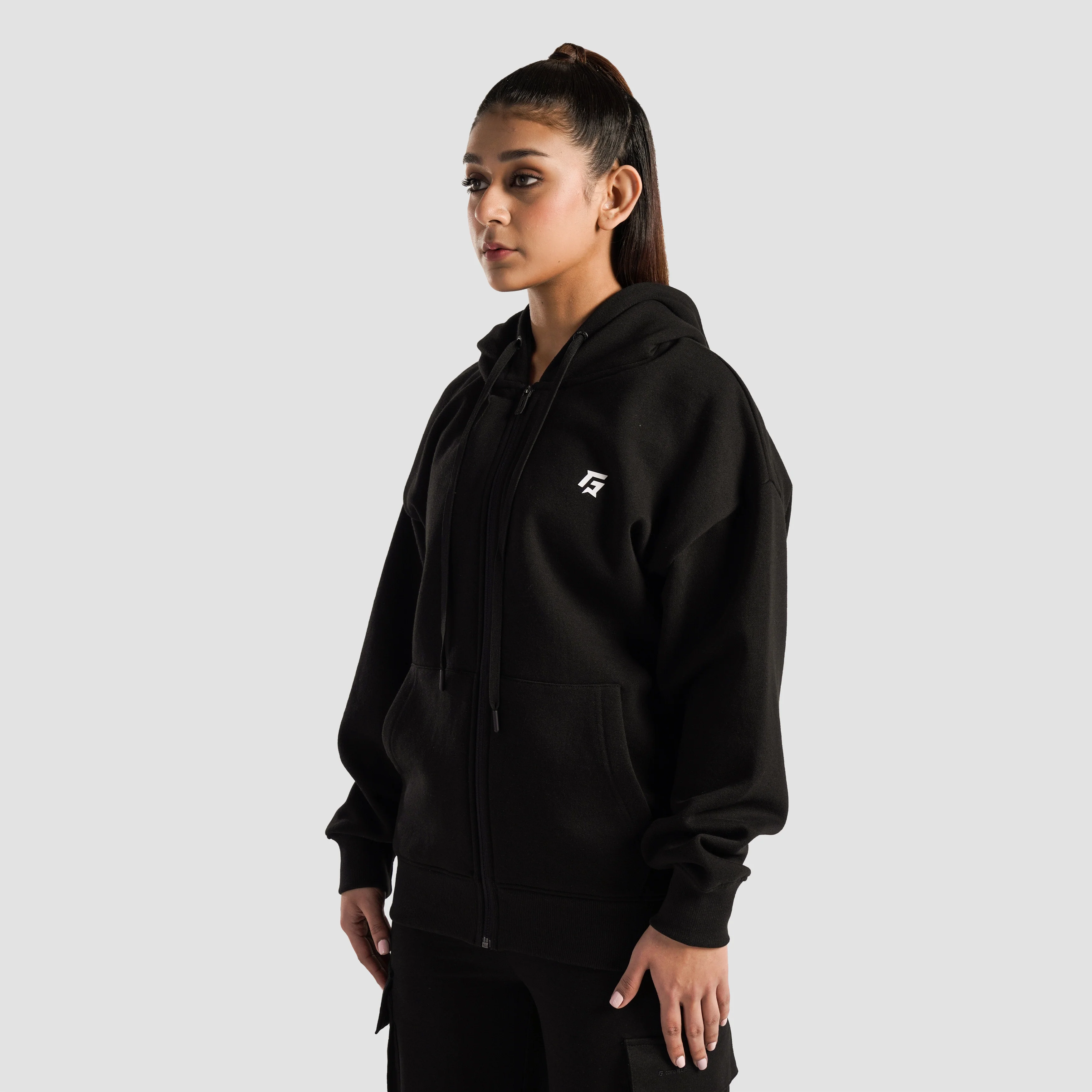 Essential Active Zipper Hoodie (Black) - Image 3
