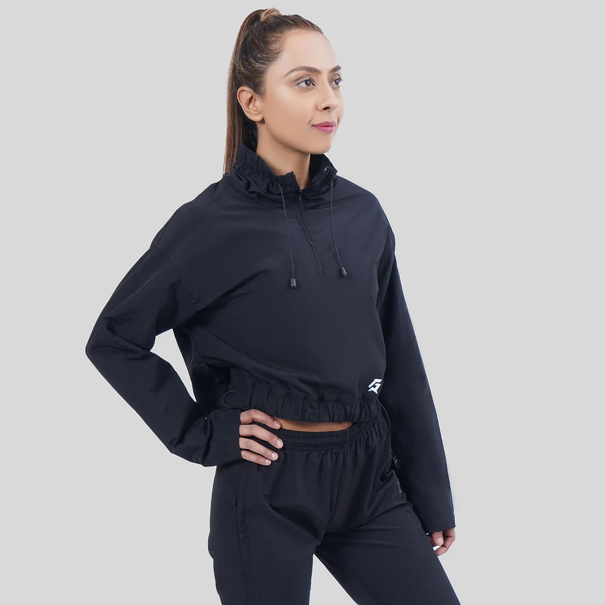 Recharge Woven Crop Pullover (Black) - Image 3