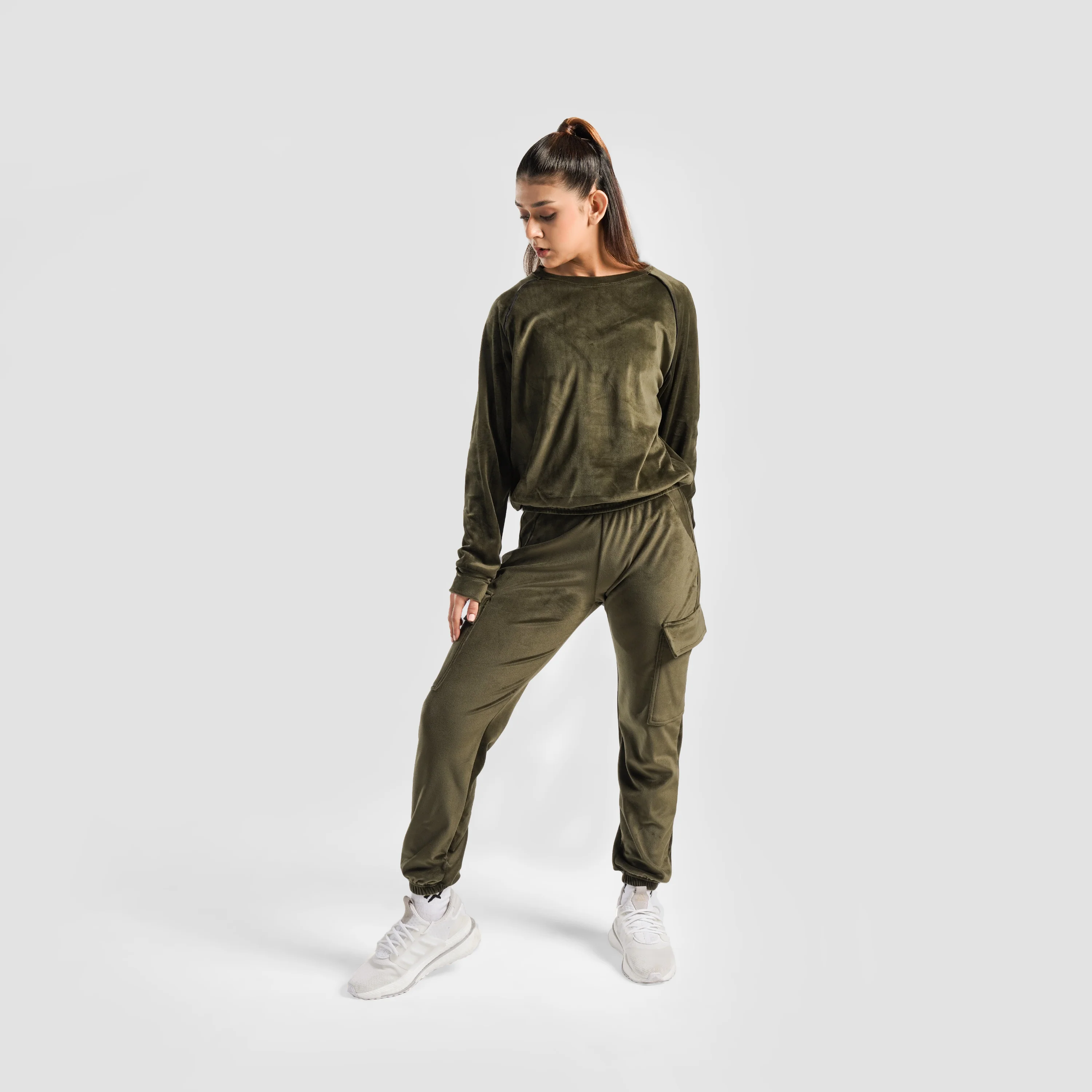 Velour Cargo Joggers (Olive) - Image 4